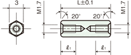 両め screw Brass spacer(Hexagonal type)Drawing