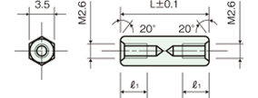 両め screw Brass spacer(Hexagonal type)Drawing