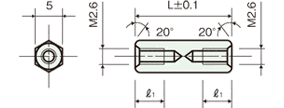 両め screw Brass spacer(Hexagonal type)Drawing