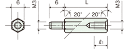 Brass spacer(Hexagonal type)オスメスScrewDrawing